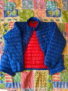 Patagonia Bright Blue Insulated Jacket with Red Trim